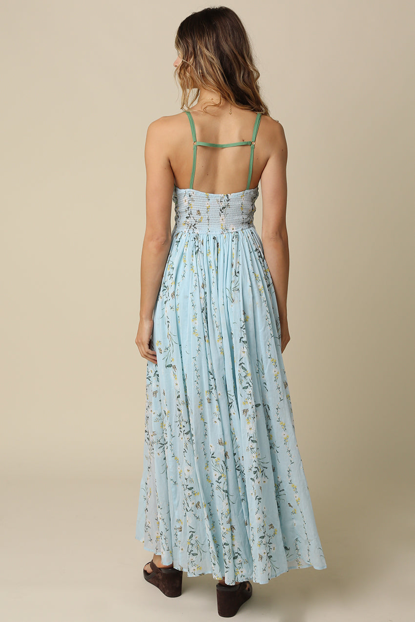 Floral Maxi Dress With Tie Front Detail OMFORT