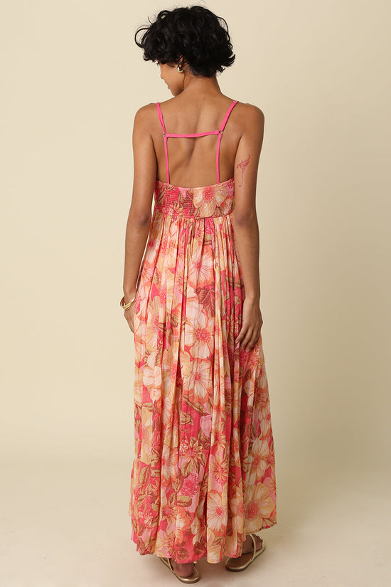 Floral Maxi Dress With Pink Trim OMFORT