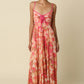 Floral Maxi Dress With Pink Trim OMFORT