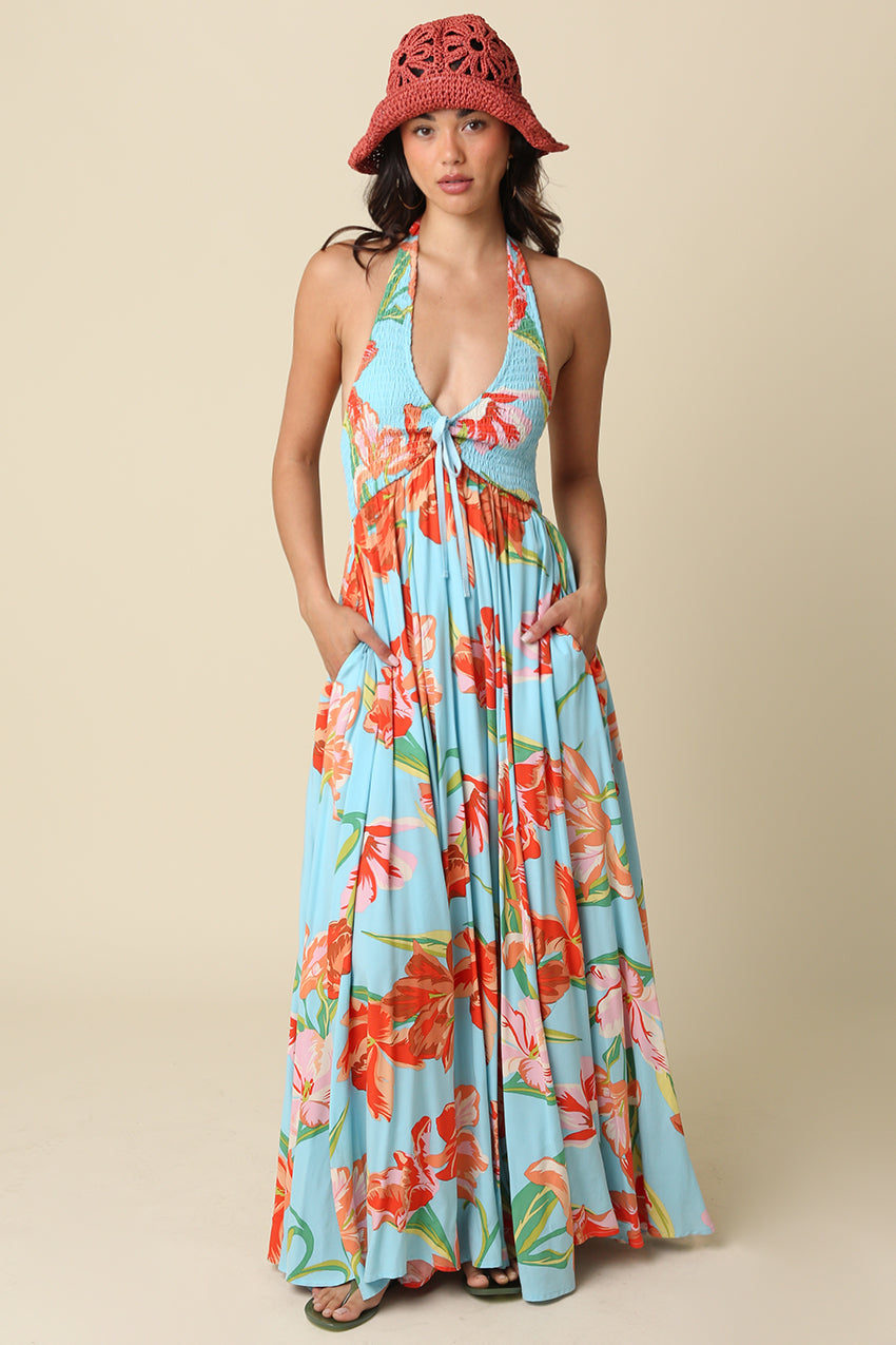 Printed Bow Front Maxi Dress OMFORT