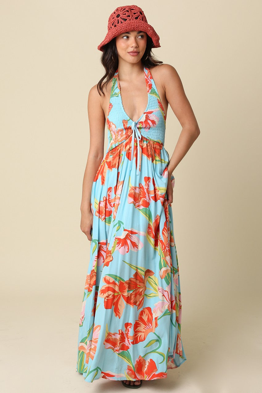 Printed Bow Front Maxi Dress OMFORT