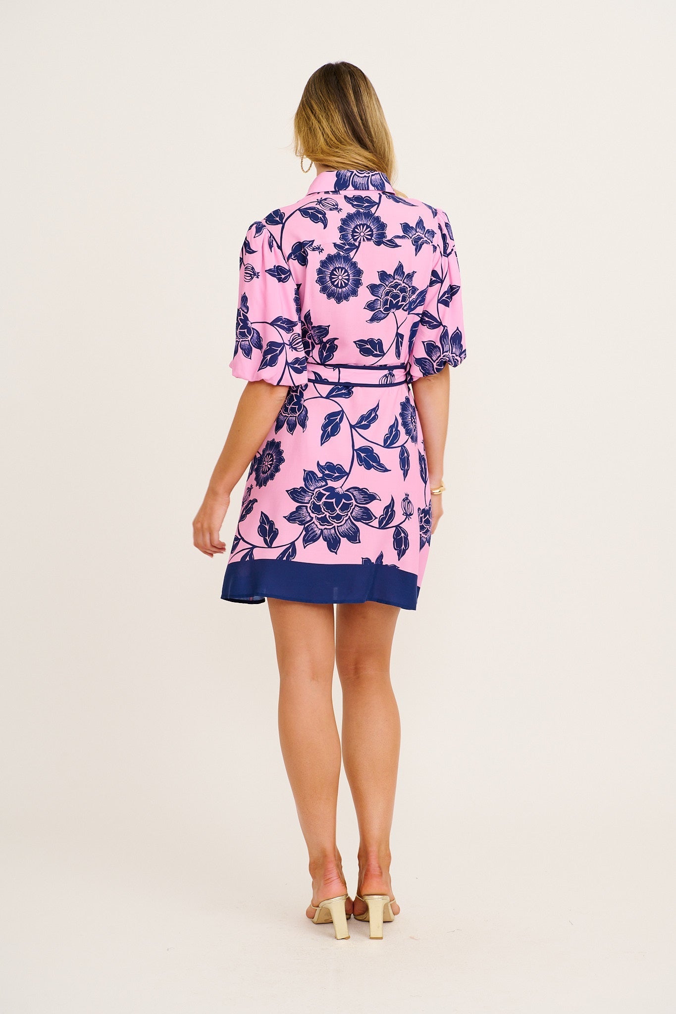 Dusk Soiree Shirt Dress in Pink with Navy Floral OMFORT