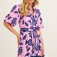 Dusk Soiree Shirt Dress in Pink with Navy Floral OMFORT