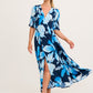 Ronda Maxi Wrap Dress in in Navy with Blue Floral OMFORT