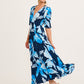 Ronda Maxi Wrap Dress in in Navy with Blue Floral OMFORT