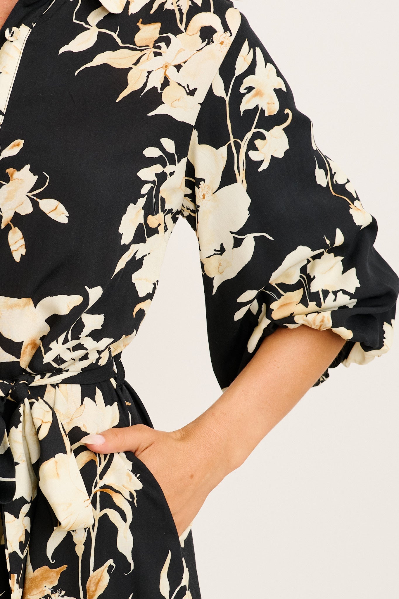 Floral Dreams Shirt Dress in Black Floral OMFORT