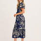 Stylish World Maxi Shirt Dress in Navy with Cream print OMFORT
