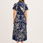Stylish World Maxi Shirt Dress in Navy with Cream print OMFORT