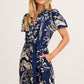 Stylish World Maxi Shirt Dress in Navy with Cream print OMFORT