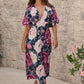 Secret Radiance Maxi Dress in Navy with Pink Floral Linen Blend OMFORT