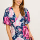 Secret Radiance Maxi Dress in Navy with Pink Floral Linen Blend OMFORT