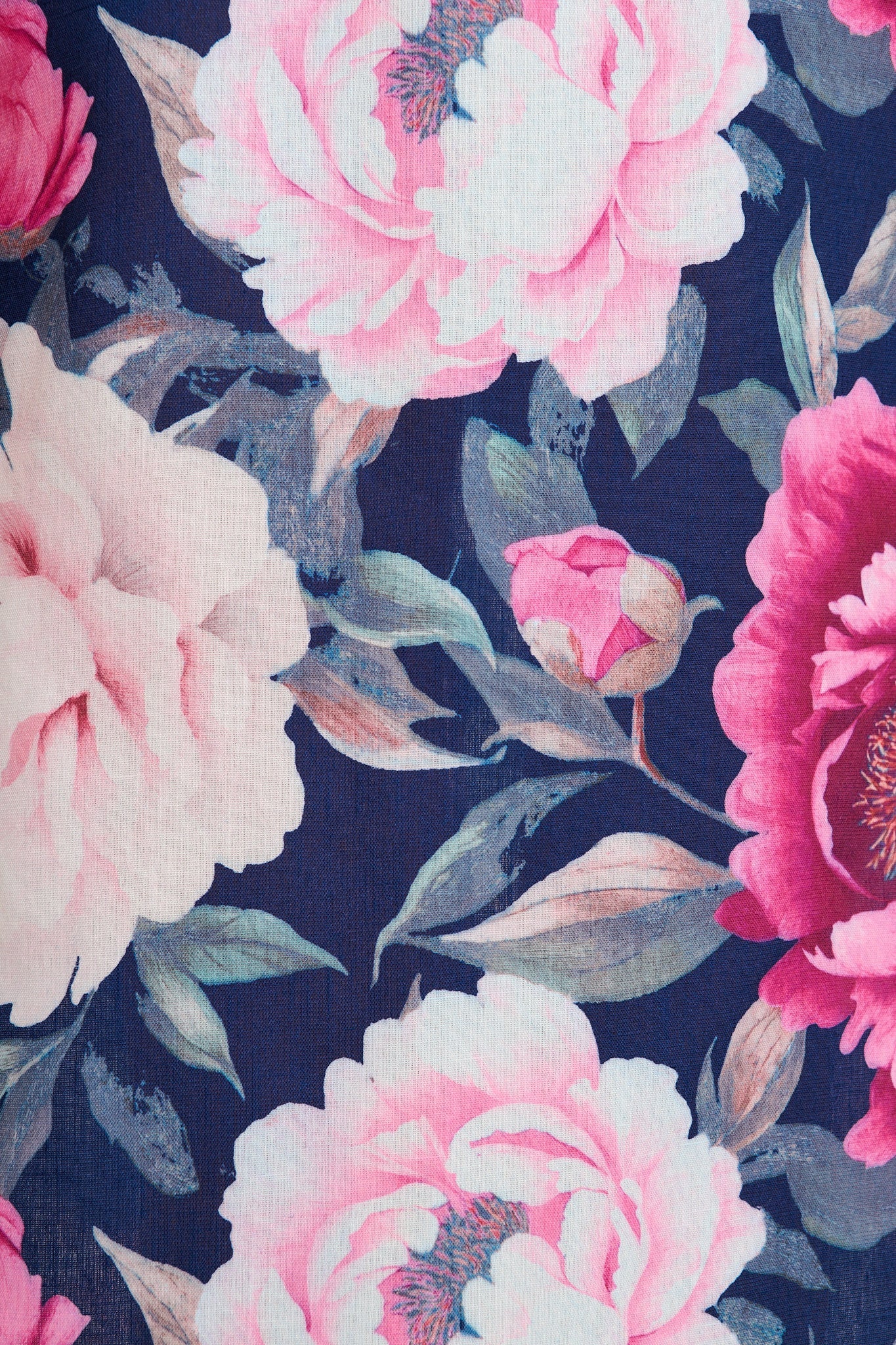 Secret Radiance Maxi Dress in Navy with Pink Floral Linen Blend OMFORT
