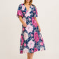 Secret Radiance Maxi Dress in Navy with Pink Floral Linen Blend OMFORT