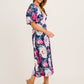 Secret Radiance Maxi Dress in Navy with Pink Floral Linen Blend OMFORT