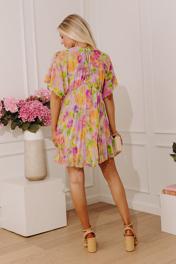 Petals and Prosecco Floral Pleated Mini Dress OMFORT