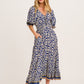 Nona Midi Dress in Navy and Cream Print OMFORT