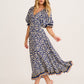 Nona Midi Dress in Navy and Cream Print OMFORT