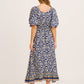 Nona Midi Dress in Navy and Cream Print OMFORT