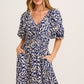 Nona Midi Dress in Navy and Cream Print OMFORT