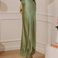 Opulent Ease High Waist Satin Lace Trim Midi Skirt in Sage OMFORT