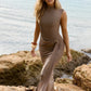 Evening Chic Mesh Maxi Dress Mushroom OMFORT