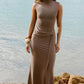 Evening Chic Mesh Maxi Dress Mushroom OMFORT