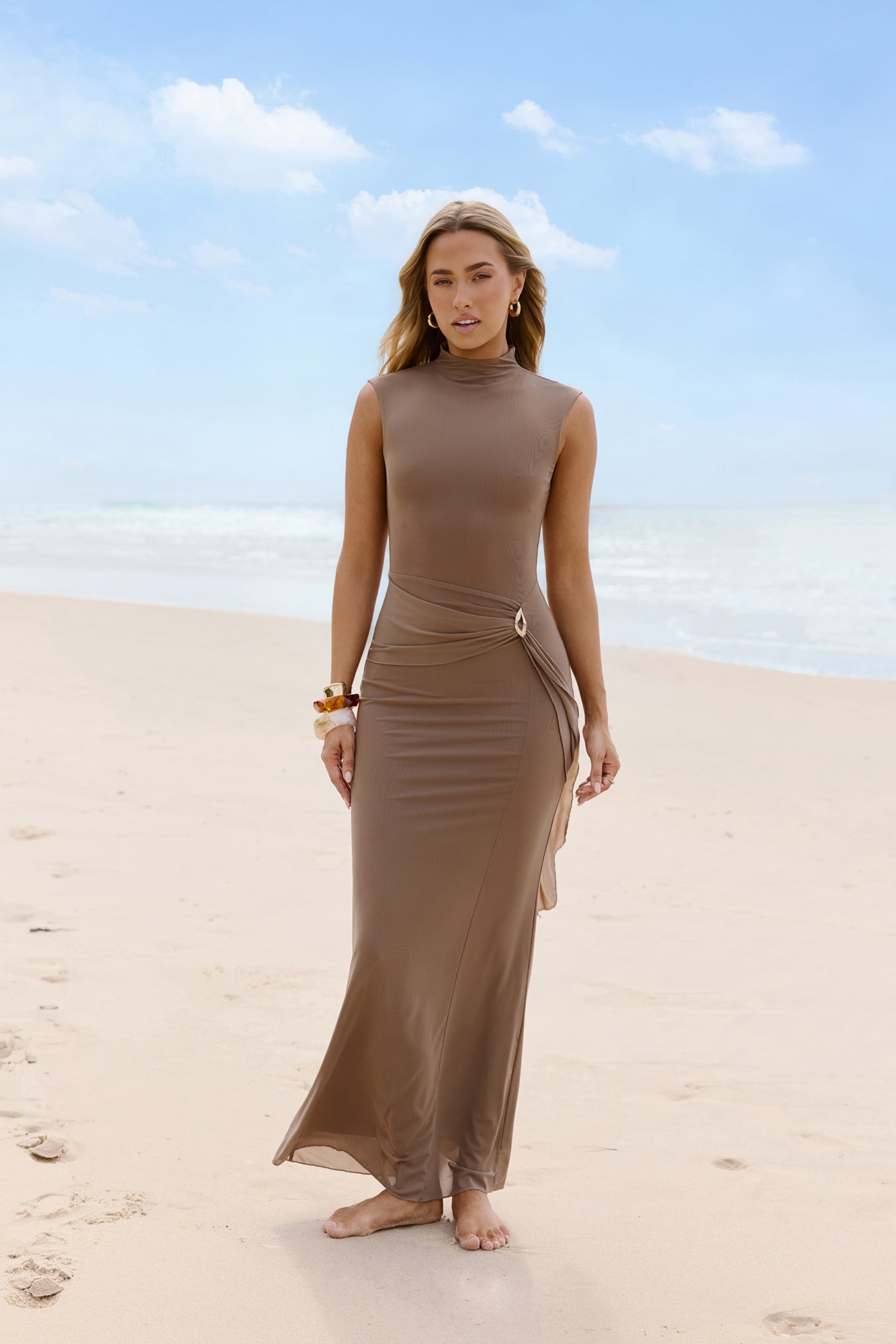Evening Chic Mesh Maxi Dress Mushroom OMFORT