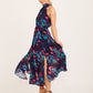 Kiss Me Halter Neck Maxi Dress in Ink with Multi Floral OMFORT