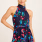 Kiss Me Halter Neck Maxi Dress in Ink with Multi Floral OMFORT