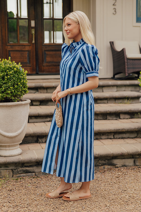 Harbor Line Button Down Midi Dress OMFORT