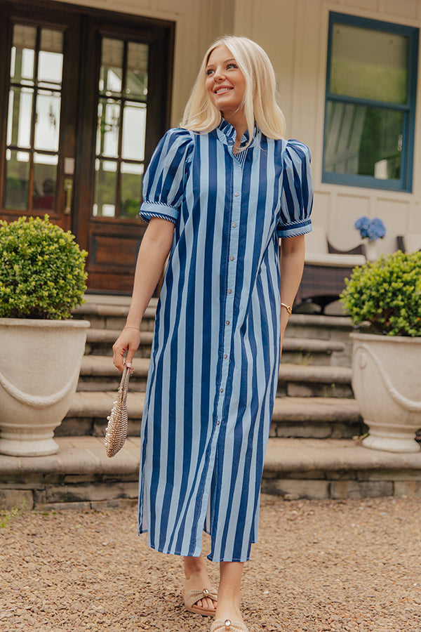 Harbor Line Button Down Midi Dress OMFORT