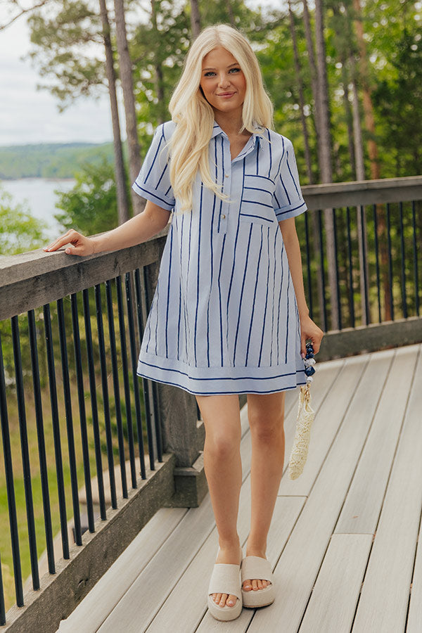 Dockside Chic Stripe A-line Mini Dress in Light Blue OMFORT