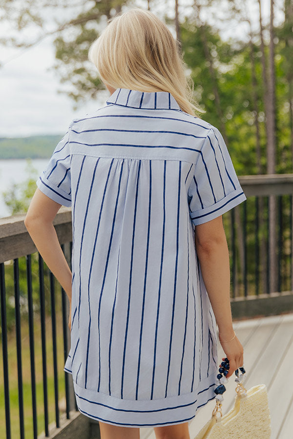 Dockside Chic Stripe A-line Mini Dress in Light Blue OMFORT
