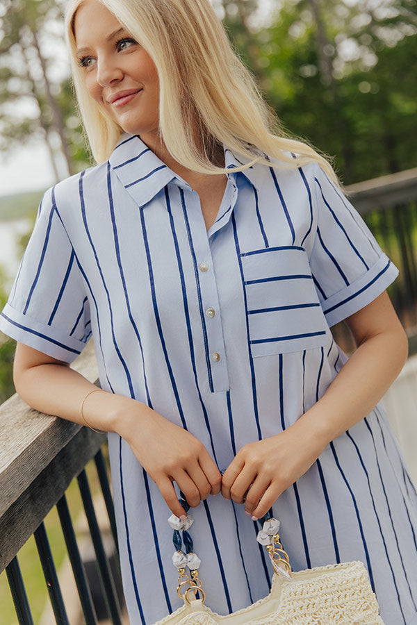 Dockside Chic Stripe A-line Mini Dress in Light Blue OMFORT