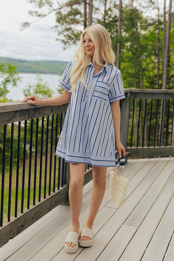 Dockside Chic Stripe A-line Mini Dress in Light Blue OMFORT