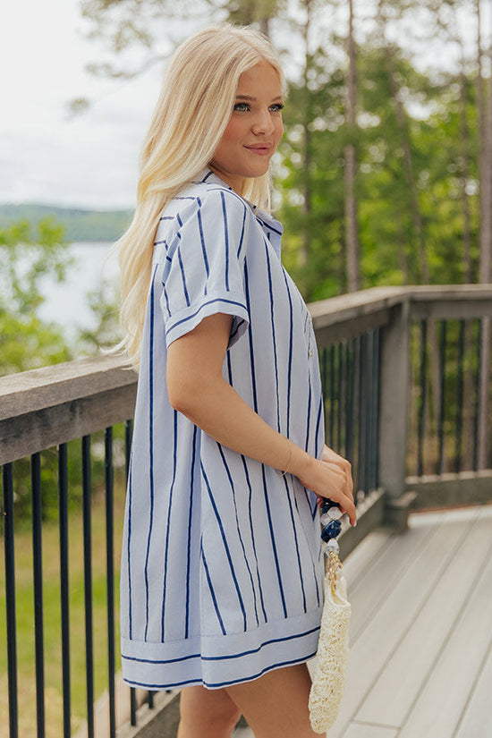Dockside Chic Stripe A-line Mini Dress in Light Blue OMFORT