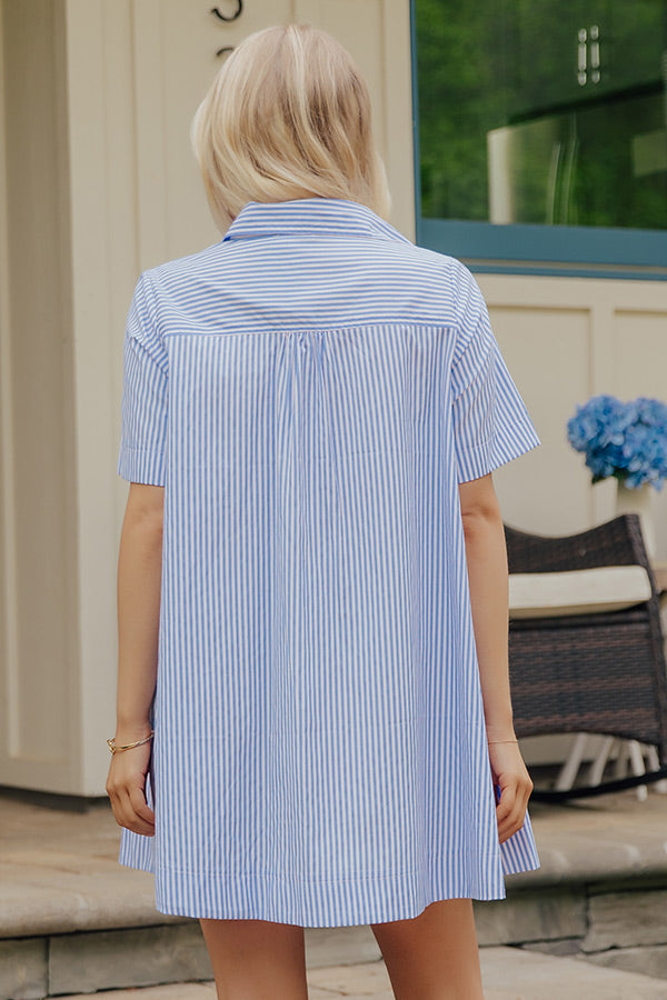 Fresh Lines Stripe Mini Dress in Light Blue OMFORT