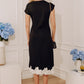 Evening Ease Lace Trim Scuba Midi Dress in Black OMFORT