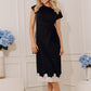 Evening Ease Lace Trim Scuba Midi Dress in Black OMFORT