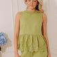 Evening Ease Lace Trim Peplum Top in Lime Punch OMFORT