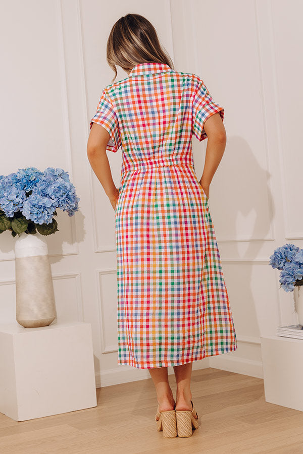 Simple Joy Button Down Gingham Midi Dress mysite