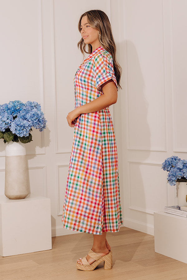 Simple Joy Button Down Gingham Midi Dress mysite