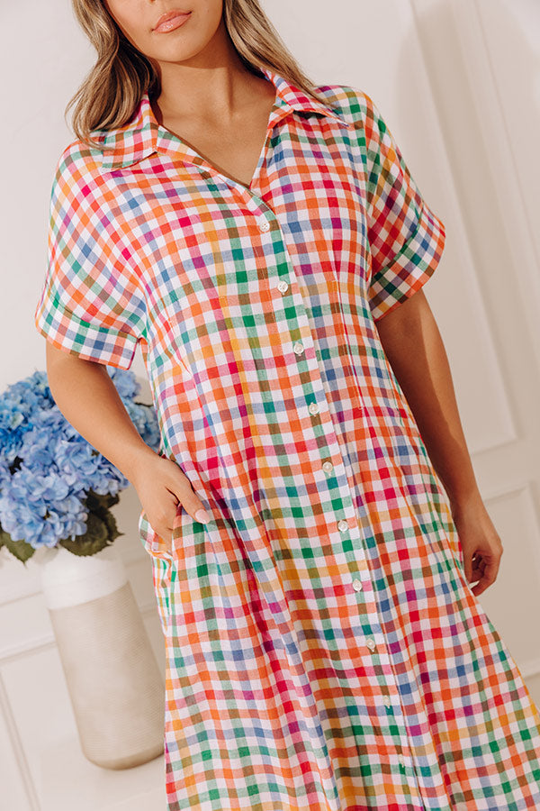 Simple Joy Button Down Gingham Midi Dress mysite