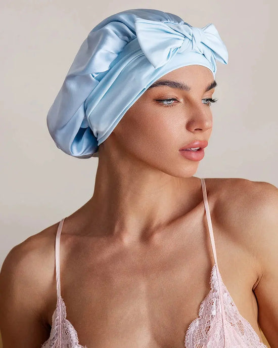 Double Layer Silk Bonnet with Bow OMFORT