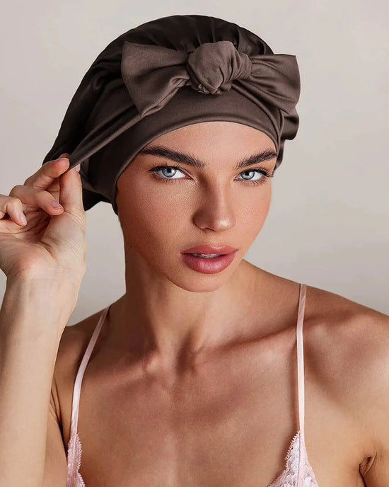 Double Layer Silk Bonnet with Bow OMFORT
