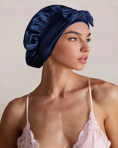 Double Layer Silk Bonnet with Bow OMFORT