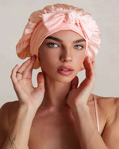 Double Layer Silk Bonnet with Bow OMFORT