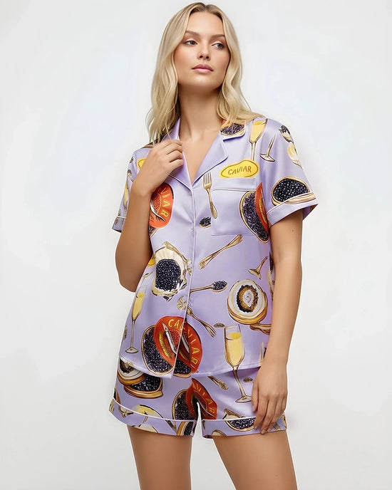 Caviar Champagne Print Short Pajama Set OMFORT