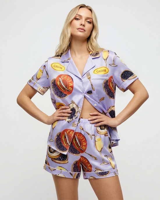 Caviar Champagne Print Short Pajama Set OMFORT
