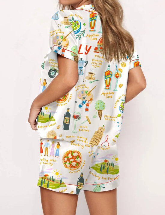 Italian Vacation Silky Satin Pajama Set OMFORT